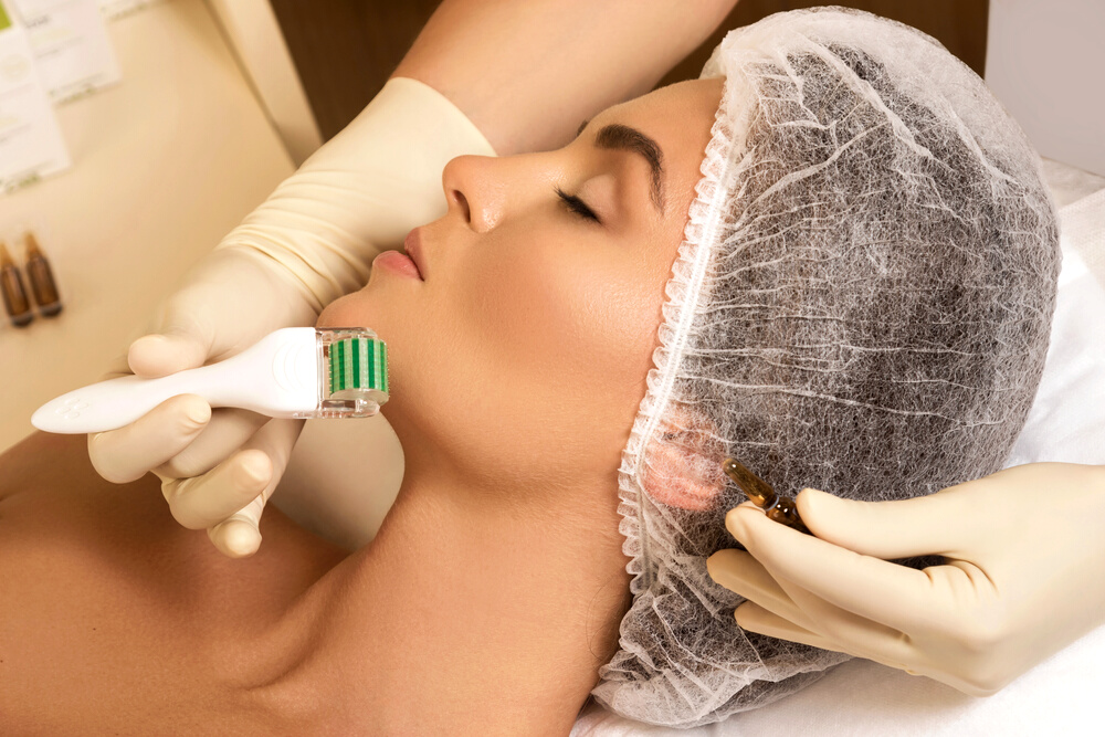 Beautiful Woman in Beauty Salon during Mesotherapy Procedure.